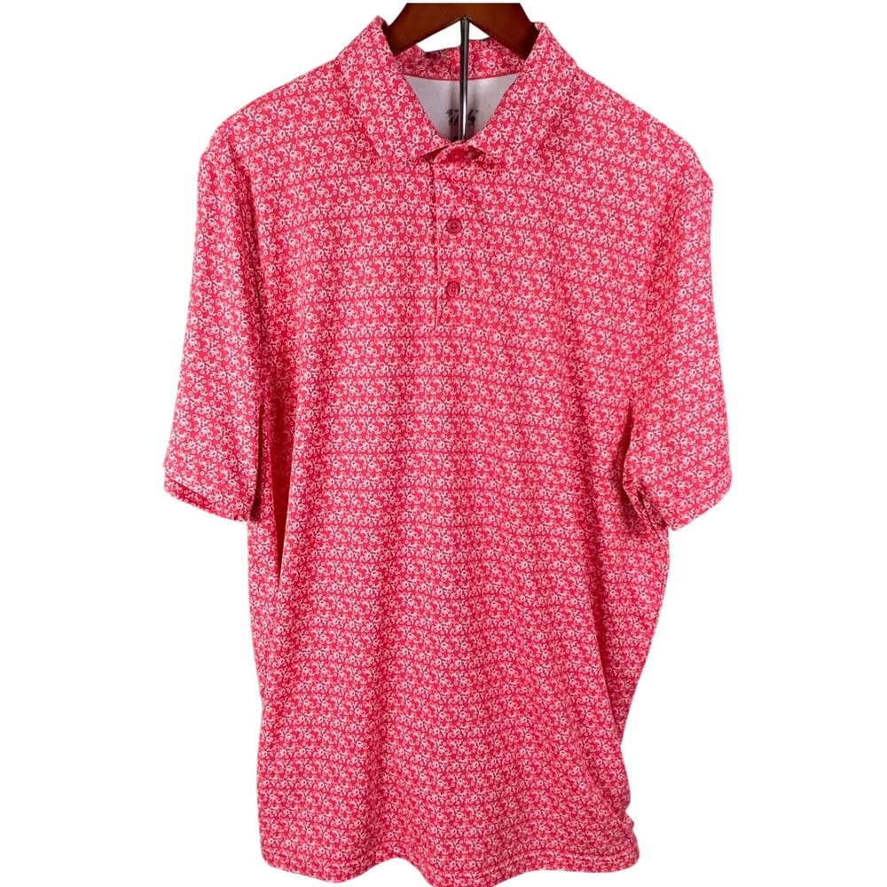 1764 Signature‎ Mens Gear Up Bicycle Print Golf Polo Shirt Red White Large
